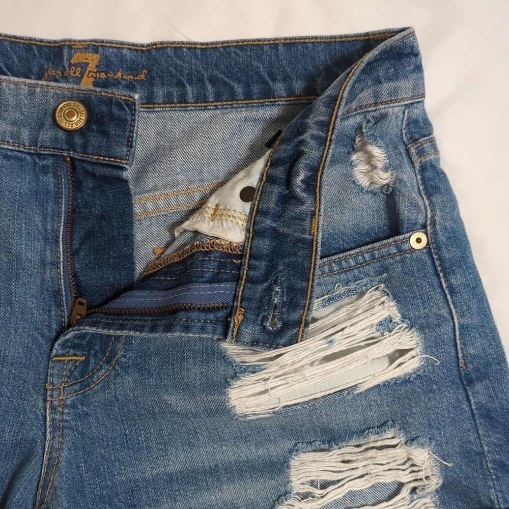 7 for All Mankind Distressed Denim Shorts, Color Blue Size 25 - Picture 9 of 15